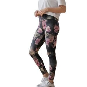Joy Lab Women's Athletic Leggings S Roses Floral 7/8 Cropped Mid Rise Gray Pink